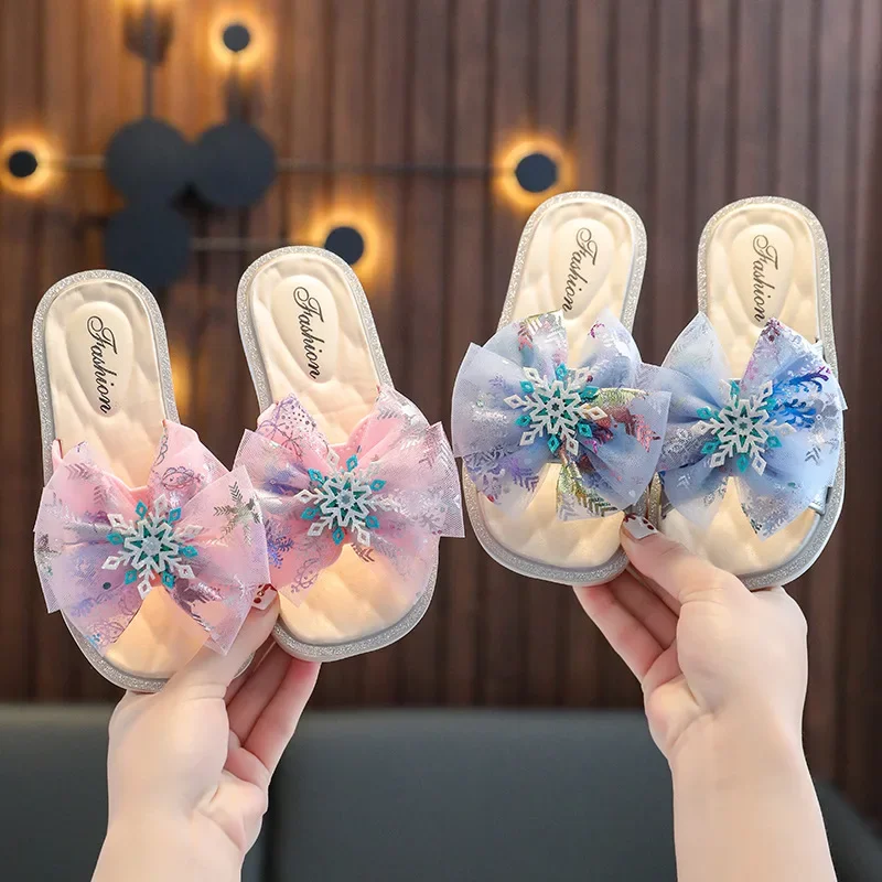 

Children's Slippers for Girls New Summer Beach Slides Bow-knot Snow Flake Home Indoor Non Slip Outdoor Fashion Swimming Princess