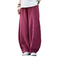  Plus size Autunm Casual Cotton Linen Pants Women 2024 Spring Summer Elastic Waist Basic Retro Loose Women' Harem Pants Trousers 1