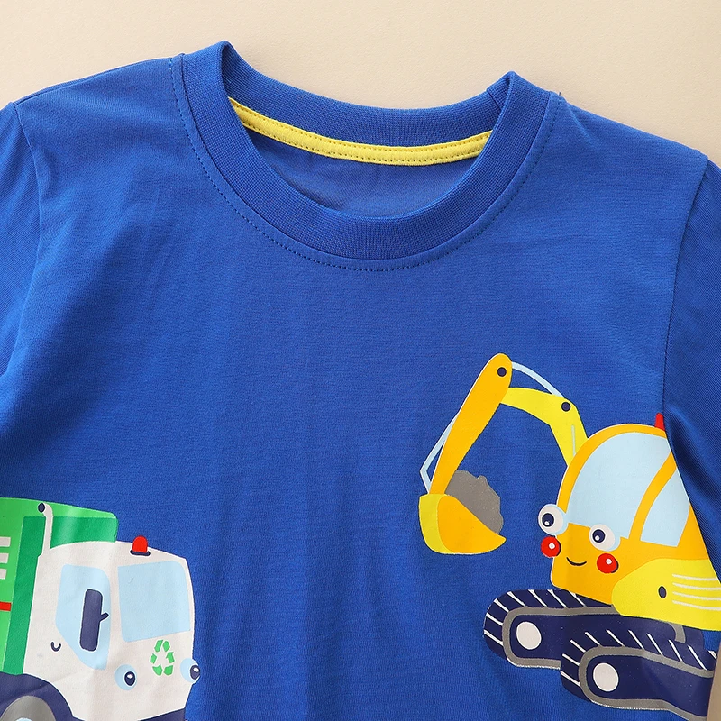 Kleine Maven Nieuw Ontwerp Jongens Tops Herfstkleding Voor Kinderkleding Kinderen Cartoon Graafmachines Lange Mouwen Blauw T-Shirt Katoen