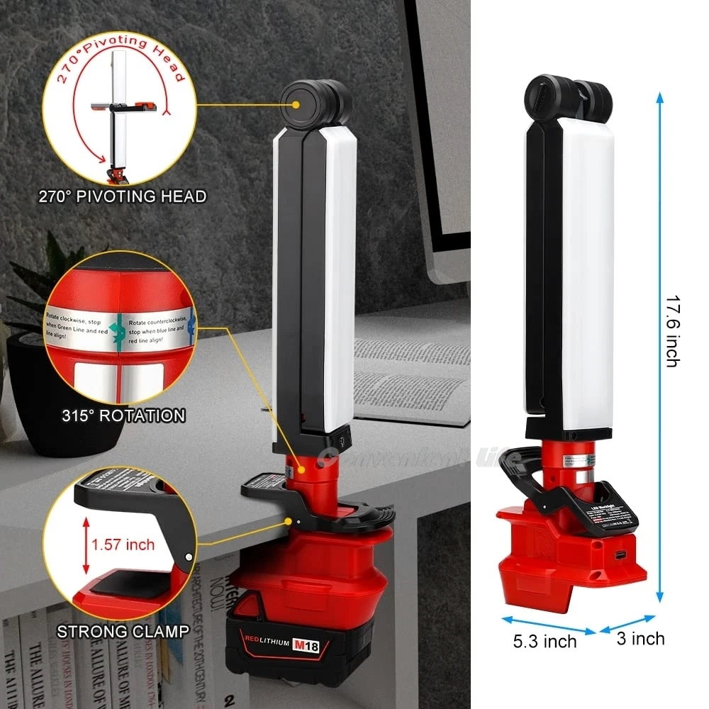 30W 2400LM Cordless LED Work Light Compatible with Milwaukee M18 18V Battery Fol