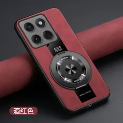 Wireless Charging Magnetic Ring Holder Case with Soft PU Leather Shockproof Cover for Motorola X70 Air (Red)