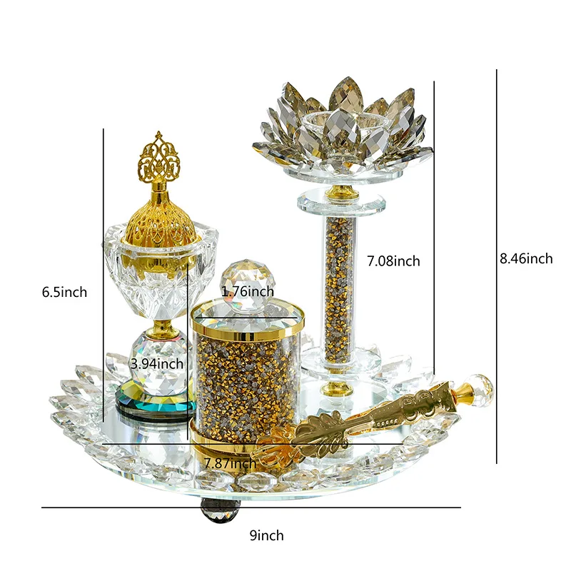 

5 in 1 Luxury Crystal Arabic Incense Burner Set 2023 Bakhoor Censer With Diamond Dish Arabian Home Decor for Ramadan Gifts