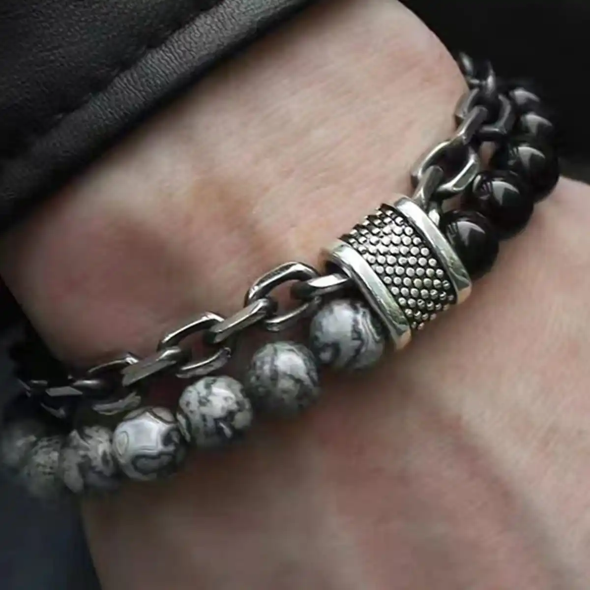 Chain Bracelet 1 Piece Punk Simple Temperament Beaded Chain With Natural Stone Beaded Chain Bracelets MEN'S FASHION Items Holiday Travel