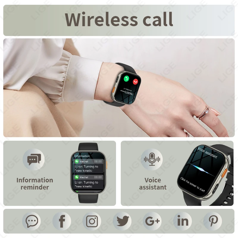 LIGE AMOLED Smart Watch Men 2.04 Screen Bluetooth Call Health Monitor IP68 Waterproof Sport Women Smartwatch New For Android IOS