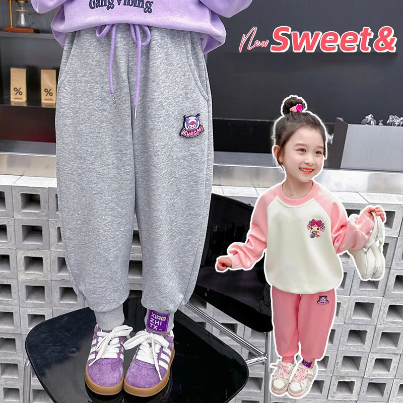 

Sanrio Anime Kawaii Kids Leisure Sweatpants Spring New Fashion Versatile Trousers Cartoon Kuromi Children's Clothing Girls Gift