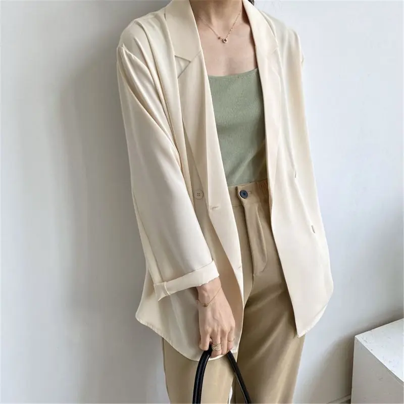 2023 New Spring and Autumn Western Commuting Simple Solid Color Suit Collar Loose and Oversized Versatile Long Sleeve Thin Suit