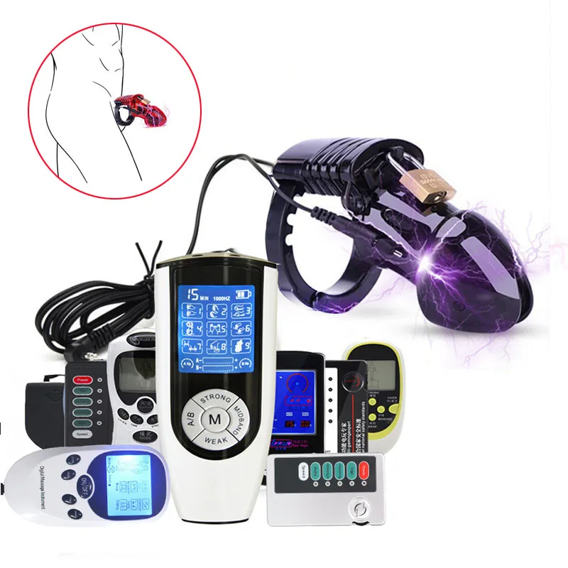 Adult Electro Shock Chastity Cage Penis Sleeve Male Sex Toys Electric Cock Cage Cock Ring Chastity Device For Men CB6000
