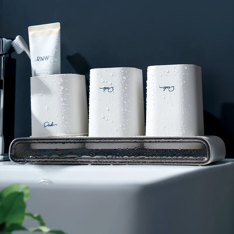 Stainless Steel Toothbrush Cup Set - Japanese Minimalist Bathroom Durable Kids Oral Care Cups with Anti-Slip Base Metal Drinking