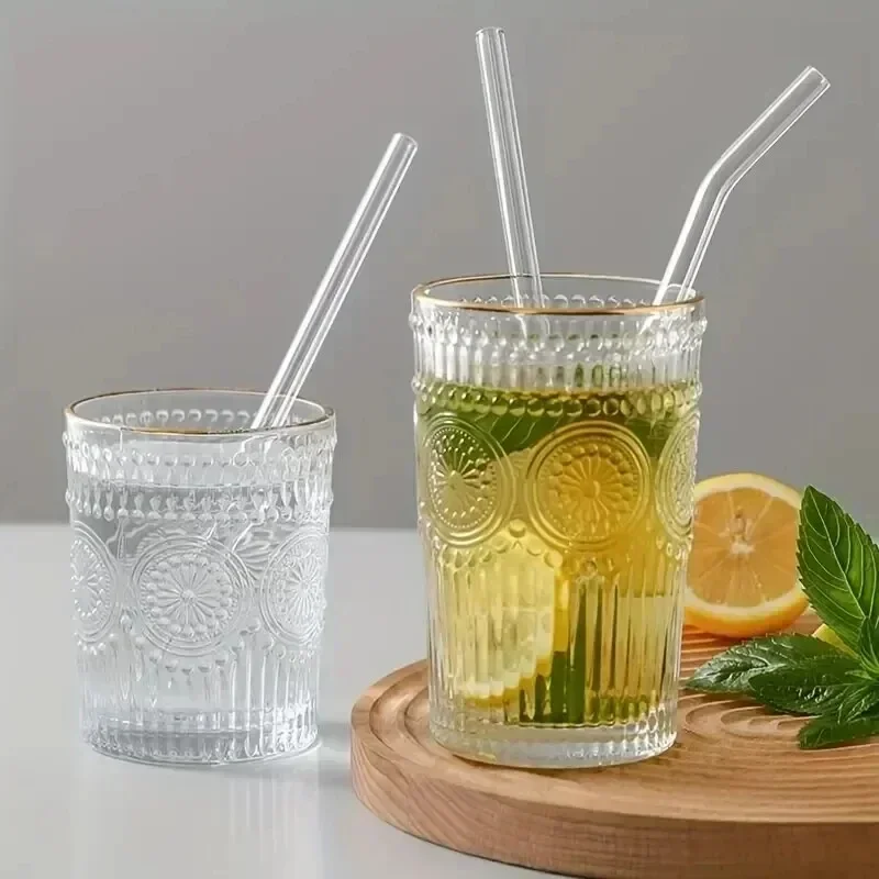 1set Heat Resistant Glass Straws With Brush - Set Of 5 - Reusable And Washable,Perfect For Smoothies, Milkshakes, Tea, Juice