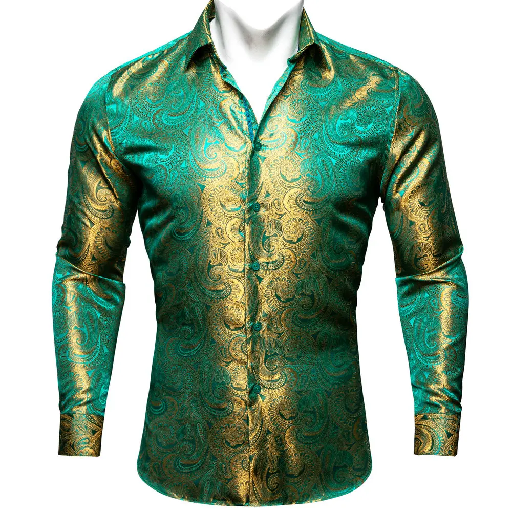 Olive Green New In Shirts Exquisite Paisley Long Sleeve Lapel Shirts Casual Fit Formal Party Designer Business Barry.Wang CY-604