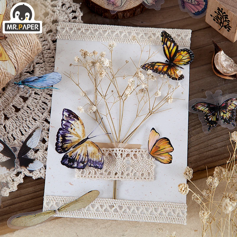 Mr.paper 8 Designs 40Pcs/lot Butterfly Deco Stickers Scrapbooking Toy Plants Deco Album DIY Stationery Stickers