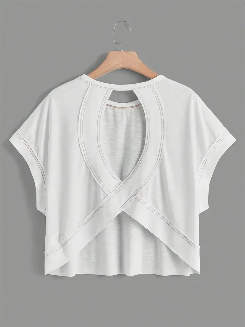 Cut Crewneck Crop Top T-Shirt Lässiges Einfarbiges T-Shirt mit Fledermausärmeln für Frühling und Sommer Damenbekleidung