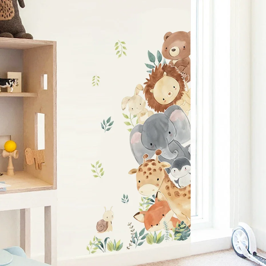 

Cartoon Animals Door Sticker Watercolor Elephant Wall Sticker Nursery Kids Baby Room Decor Bedroom Wardrobe Classroom Decoration