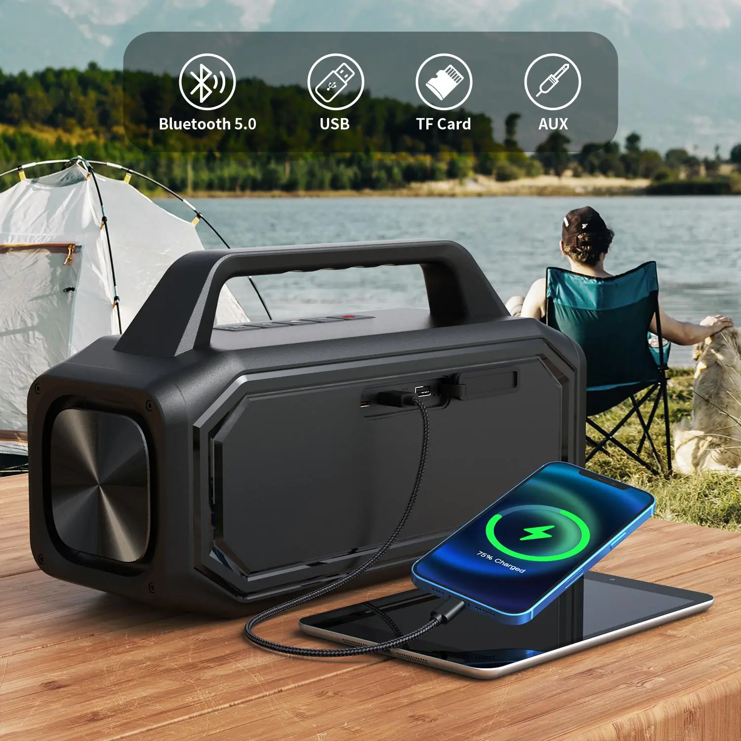 W-KING 80W Portable Bluetooth Wireless Speaker, Outdoor IPX6 Waterproof Loud with Bass Boost, Stereo Pairing, Reverse Charging 5