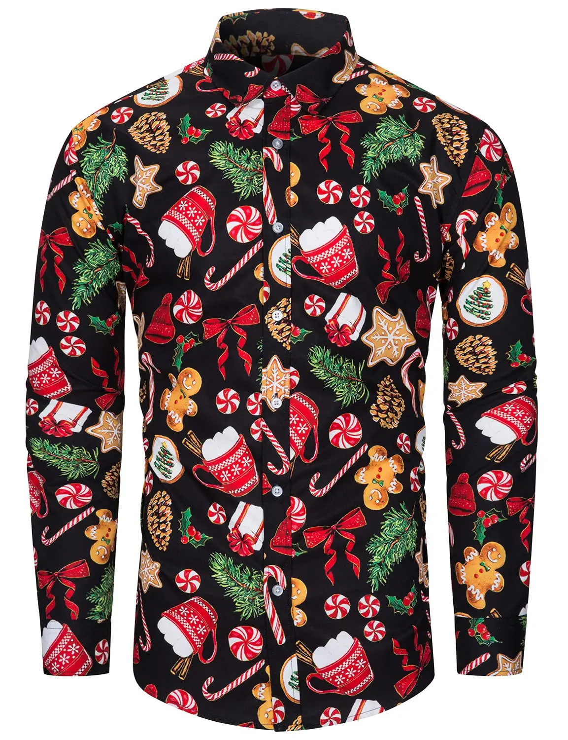 thumbnail image 1 of Camisa novedosa de Navidad para hombre, regalo de fiesta, regalo de vacaciones, camisa de Papá Noel con botones, manga larga, divertidas camisas de disfraces festivos, 1 of 5