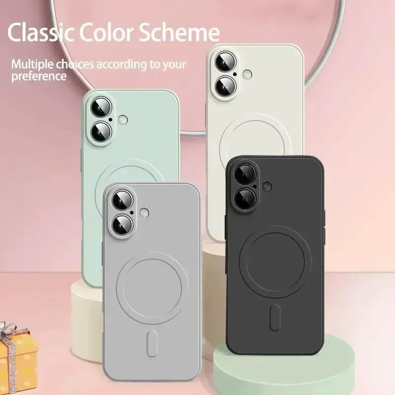 Luxury Magnetic Liquid Silicone Soft Phone Case with Wireless Charging Compatibility