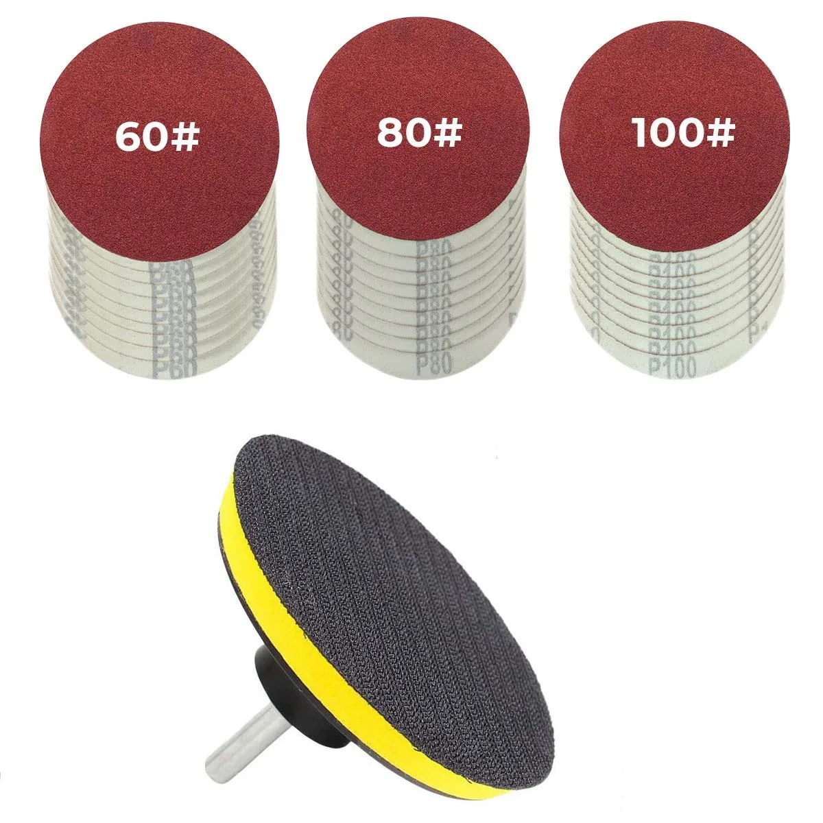 BAAY 30피스 드릴 비트 샌딩 부착물 사포 60/80/100 및 5인치 백 패드 세트, 전기 족쇄 디스크, 패드 포함
