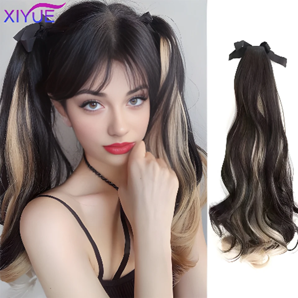 XIYUE 말꼬리 가발 조각 여성 크로스 염료 붕대 말꼬리 JK 피그 테일 부..