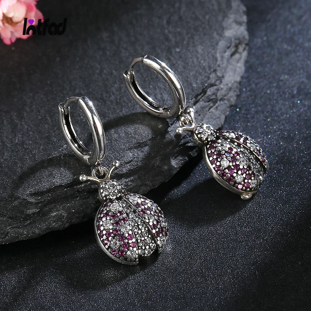 

Cute Pink Beetle 925 Sterling Silver Hoop Earrings Inlaid Zircon Creative Stylish Fine Party Jewelry Gift for Women Wholesale