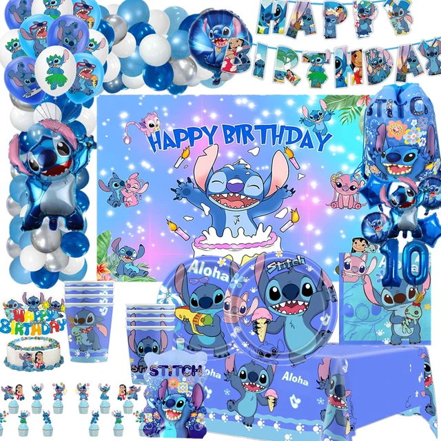 Lilo Stitch Thème Fête d’anniversaire Décoration Enfants Vaisselle jetable  Set Assiettes en papier Tasses Bannière Ballons Fournitures de Baby Shower