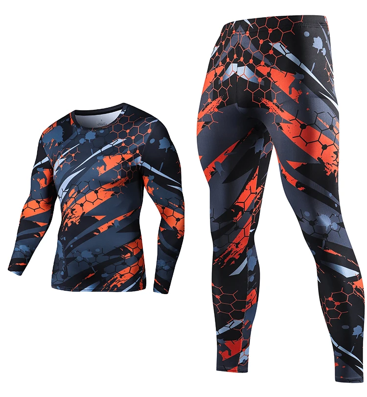 3D-gedruckter Sport-Kompressionsanzug für Herren, cooles gemustertes Fitness-Trainingskleidungsset für Herren – Detail 9