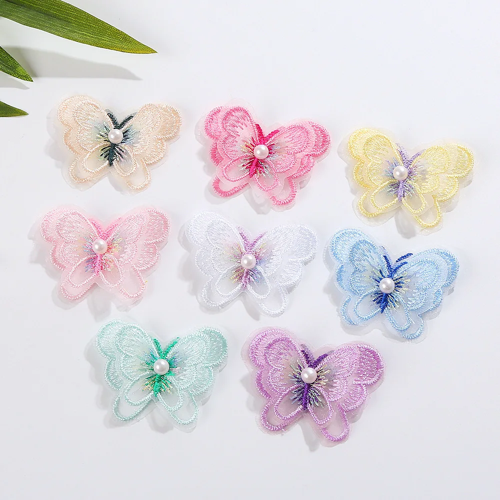 

15PCS Cloche vintage embroidered butterfly accessory clothing corsage hair clip decoration material mesh butterfly applique