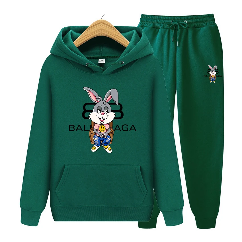 Teddy Bear Print Autumn/Winter Men/Women Cotton Tracksuit Suit Casual Hoodie+Pants 2pcs Sets Streetwear Fashion Unisex Clothing