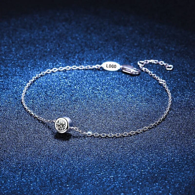0.3 캐럿 Moissanite 버블 참 팔찌 백금 도금 여성을위한 행운의 프랑스 스타일 쥬얼리