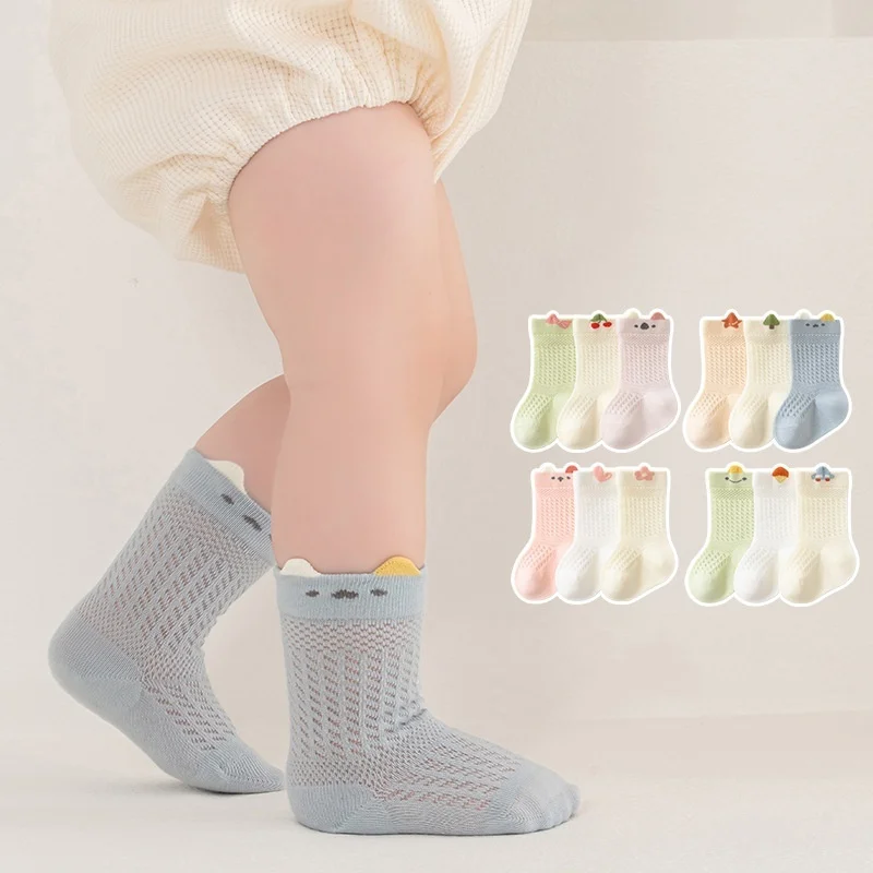Newborn Socks 3 Pairs/lot For Girl Boy 0-5 Yrs Summer Thin Cotton Mesh Infant Baby Boneless Short Sock Cute Clothing Accessories baby socks