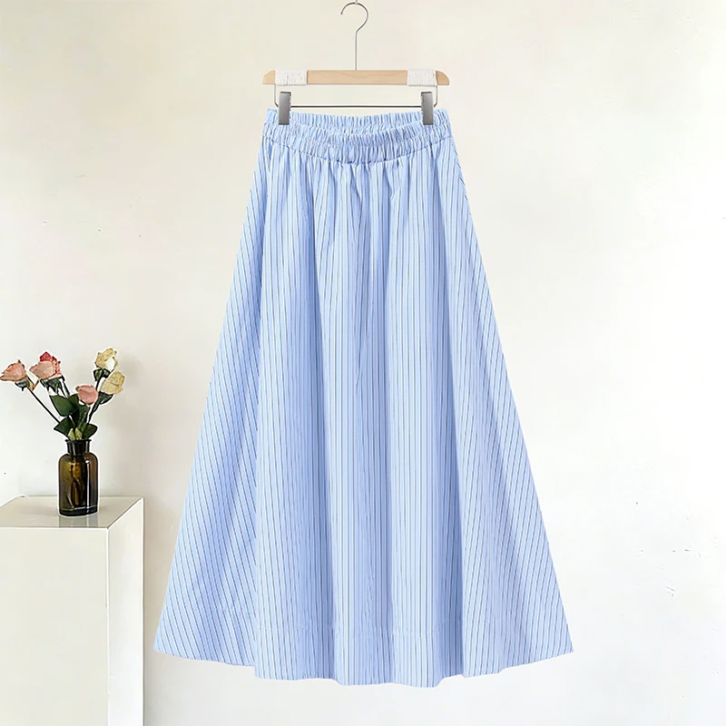 Chic Striped Women's Jacket Skirts Suit Stand Collar Drawstring A-Line Skirts Lady Set 2026 Summer Autumn 2 Pieces Set Women New