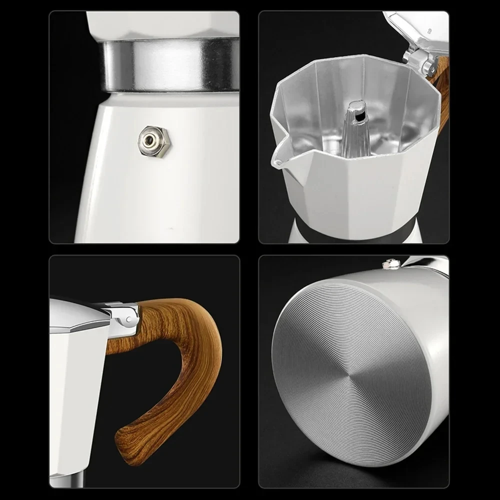 3/6 에스프레소 컵 빈티지 나무 손잡이 전기 에스프레소 머신 모카 포트 클래식 이탈리아 휴대용 카페 도구 주방 카페