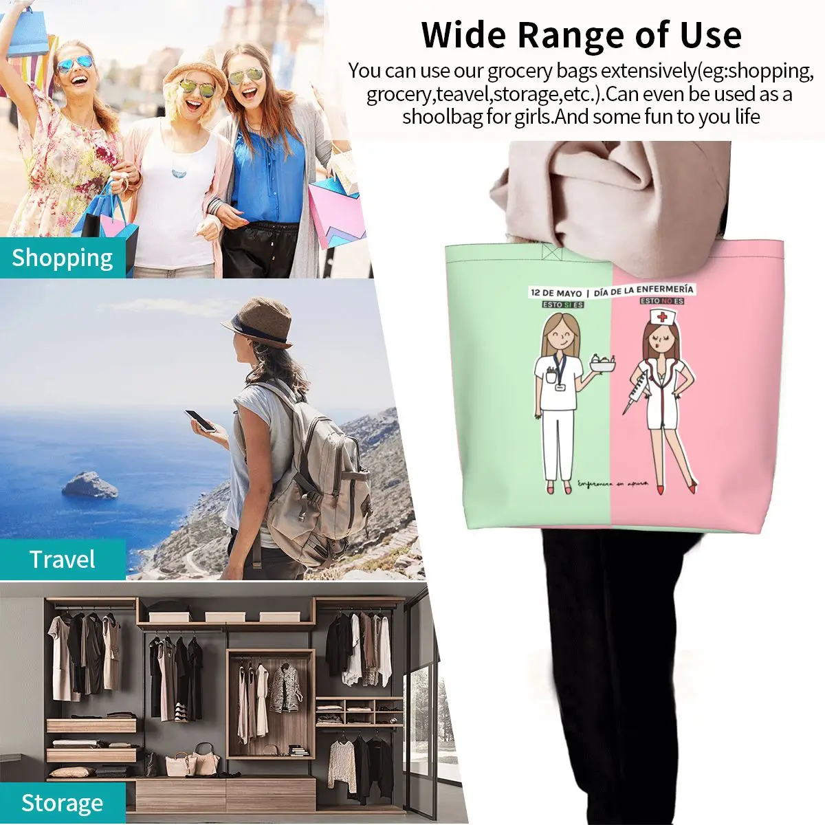 Unisex Nurse Tote Shopping Bag Large Capacity Merch Tote Bags