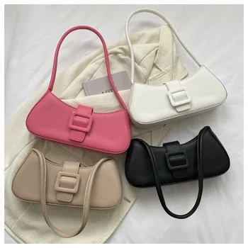 Borsa a Spalla Minimalista da Donna, Semplice Borsa Sottospalla Monocolore, Borsetta e Pochette da Donna con Fibbia, Piccole Borse alla Moda con Manico Superiore