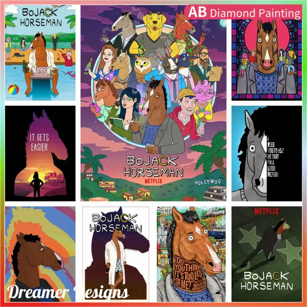 

Cartoon B-boJack Cool H-Horsemans Crafts Element Art Stitch Mosaic AB Diamond Painting 5d New Collection Big Size Handcraft 2024
