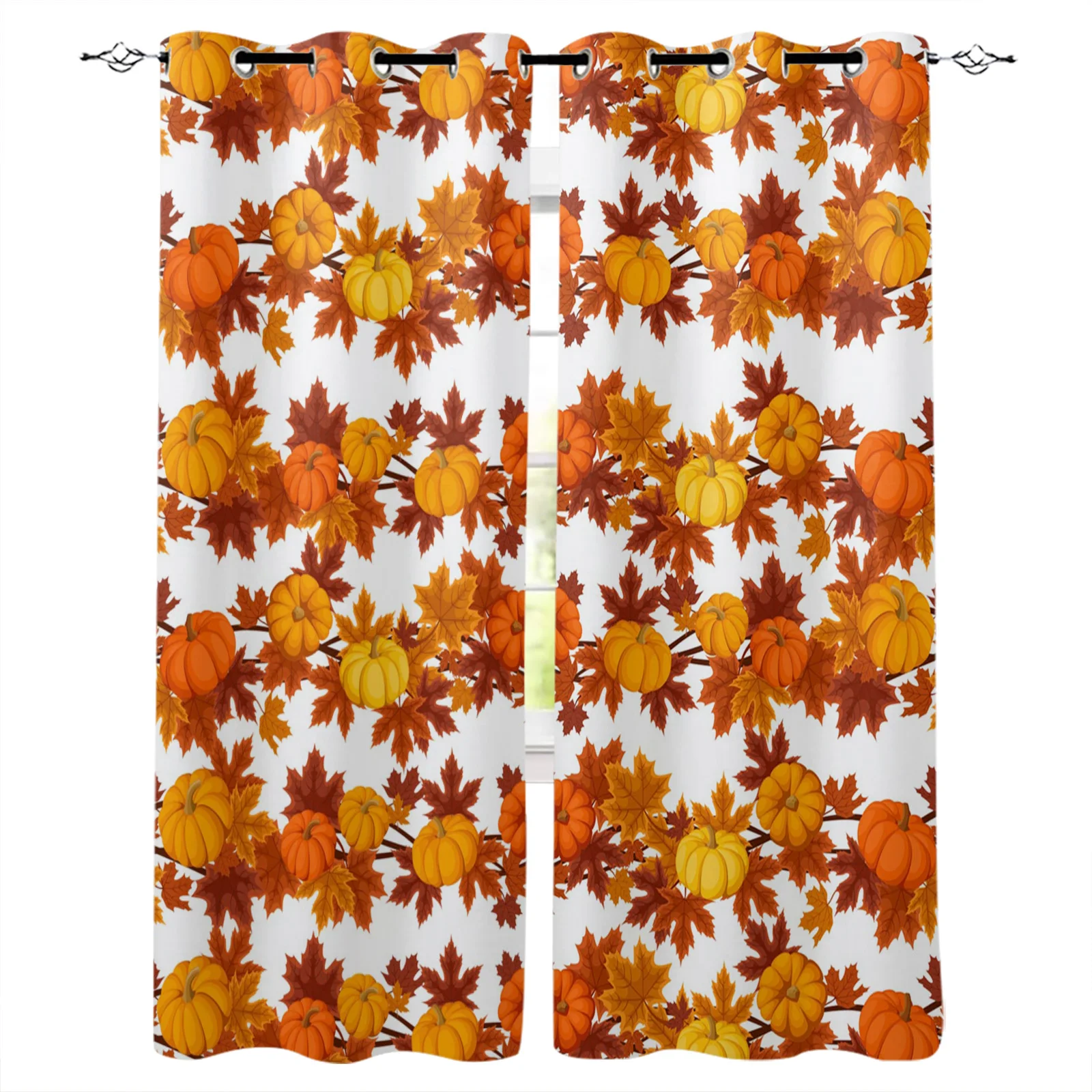 

Pumpkin Thanksgiving Maple Leaf Autumn Blackout Curtains Window Curtains For Bedroom Living Room Decor Window Treatments