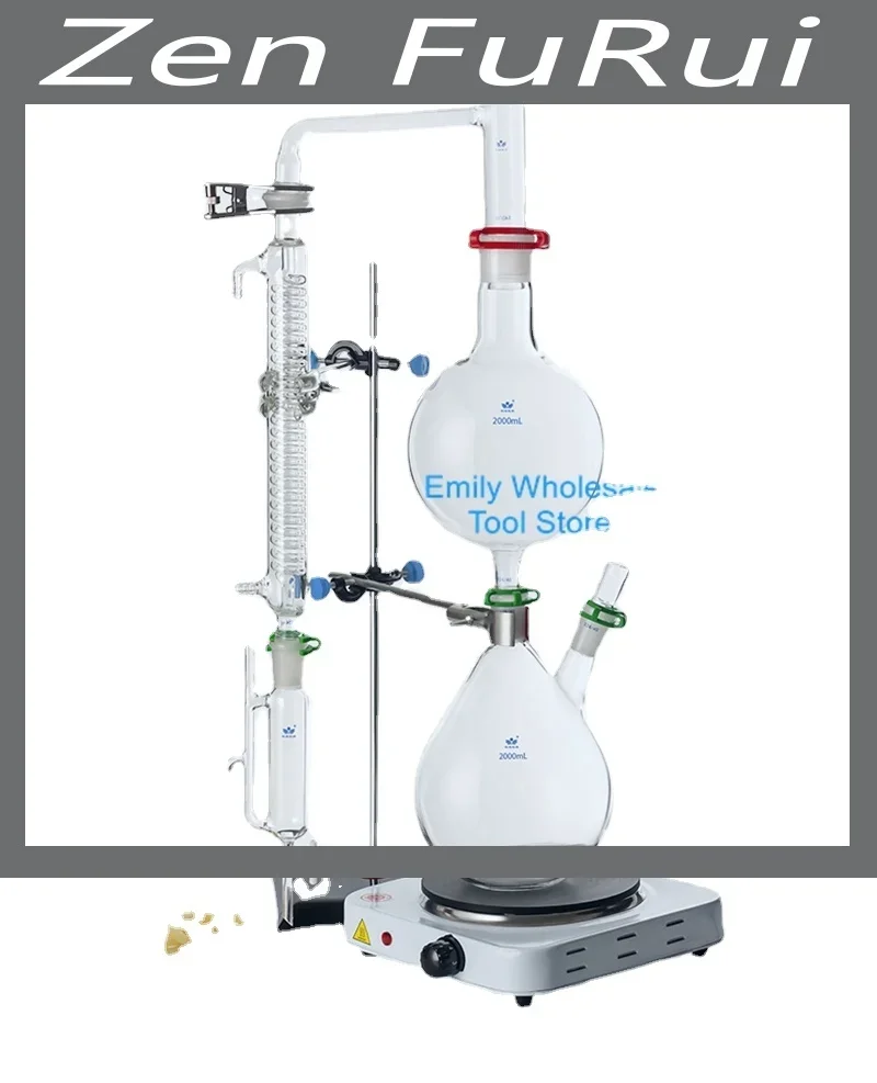 

1000/2000ml Essential Oil Extraction Separator Device a full set of Hydrosol Distillation Equipment Graham Condenser