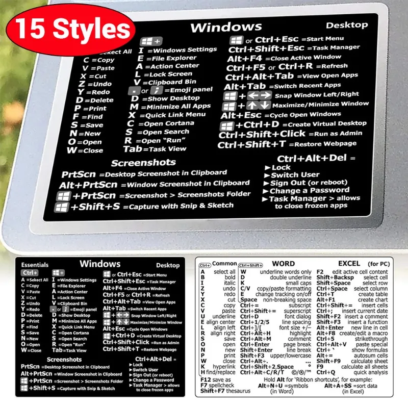 15 Styles Computer Keyboard Shortcut Reference Sticker for Laptop Macbook Desk PS Word Excel keyboard stickers shortcut stickers