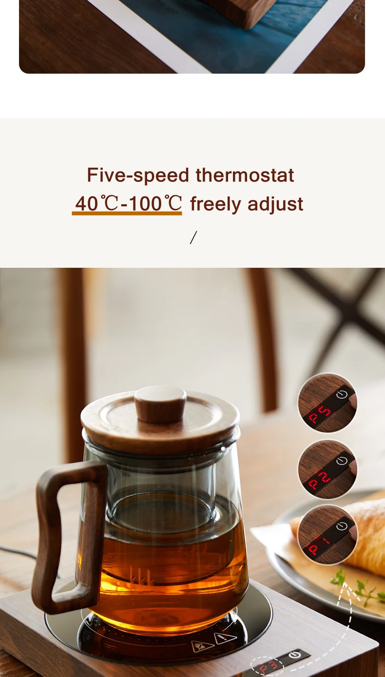Description Picture 3 of item100℃ Cup Heater Mug Warmer Hot Tea Makers Automatic Warmer Coaster 5 Gear Temperature Cup Heaters Coffee Milk Tea Heating Pad