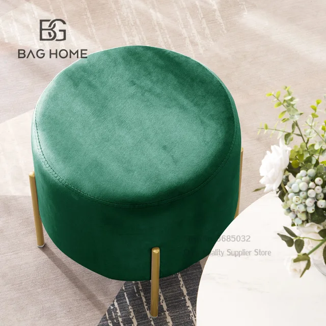 Customizable Luxury Velvet Dressing Stool with Golden Leg Tassel Makeup Bench Ottoman Creative Pouf