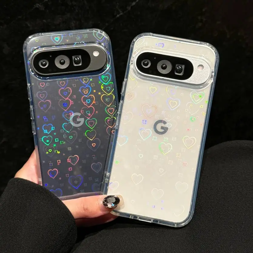 Gradient Laser Love Heart Pattern Glitter Transparent Shockproof Phone Case