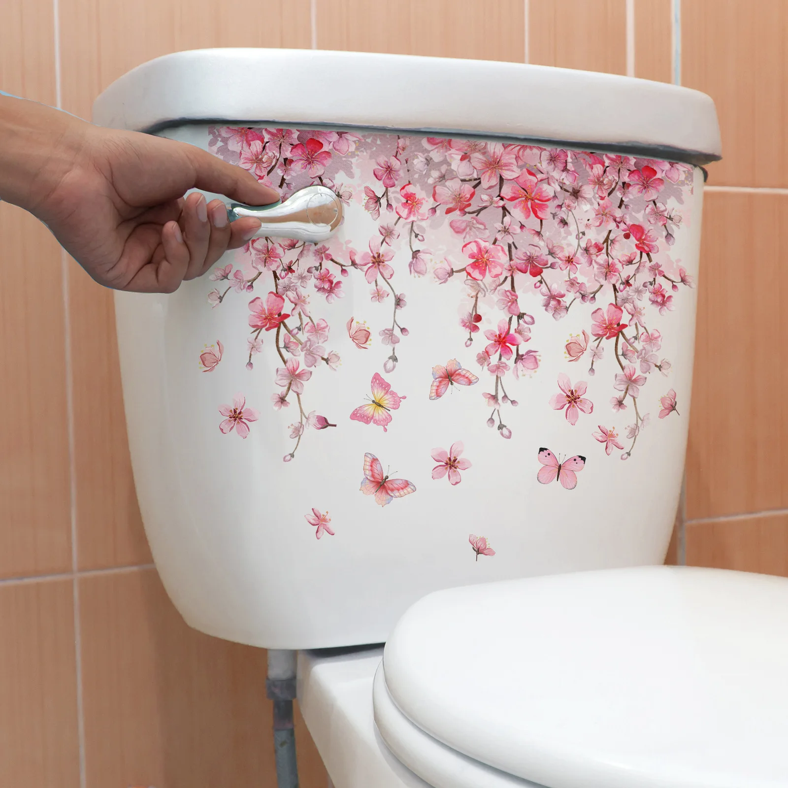 1pc Pink Vine Flower Toilet Stickers Removable Tile Stickers for Restroom Renovation and Home Decor