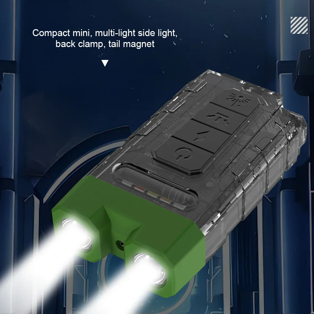 Type-C Charging Multi-Functional Keychain Light with Back Clip Outdoor Camping Fishing Double Light Source Cap Clip Flashlight