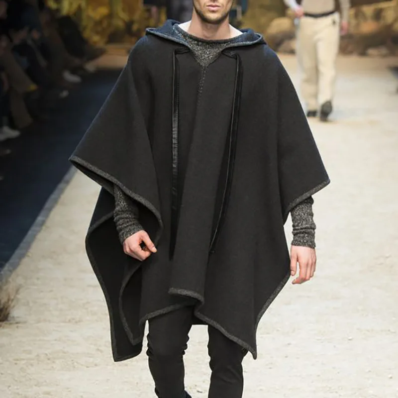 2025 Vintage Poncho Men Oversized Hooded Irregular Cape