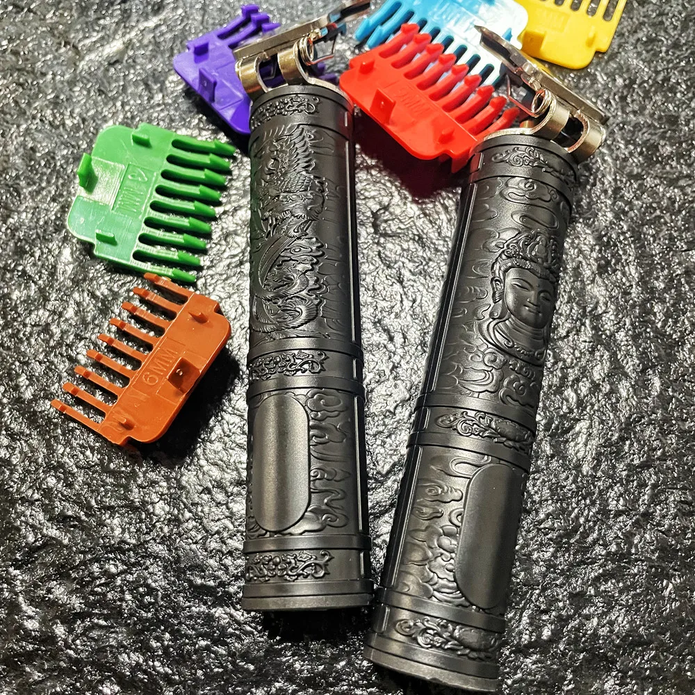 T9 블랙 바디 미용사, 다양한 크기의 빗, 1.5mm-9mm 대용량 배터리 선물, 드래곤 및 피닉스 부처님