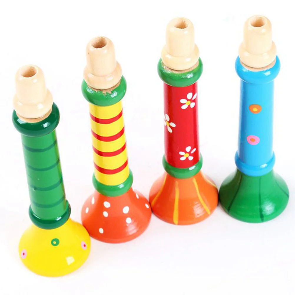 

2pcs Musical Instrument Toy Wooden Small Horn Trumpet Early Educational Whistle Toy (Random Color)