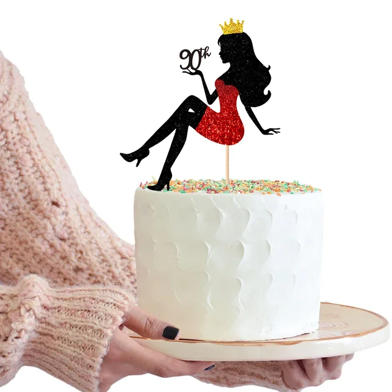 18th To 90th Glitter Paper Happy Birthday Cake Topper Queen Lady Theme Cake Decoration High Heels Party Cake Decorations