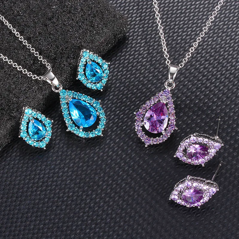 

Earrings Necklace Jewelry Set For Women Shiny Zircon Waterdrop Wedding Engagement Gift For Bride Fashion Jewelry