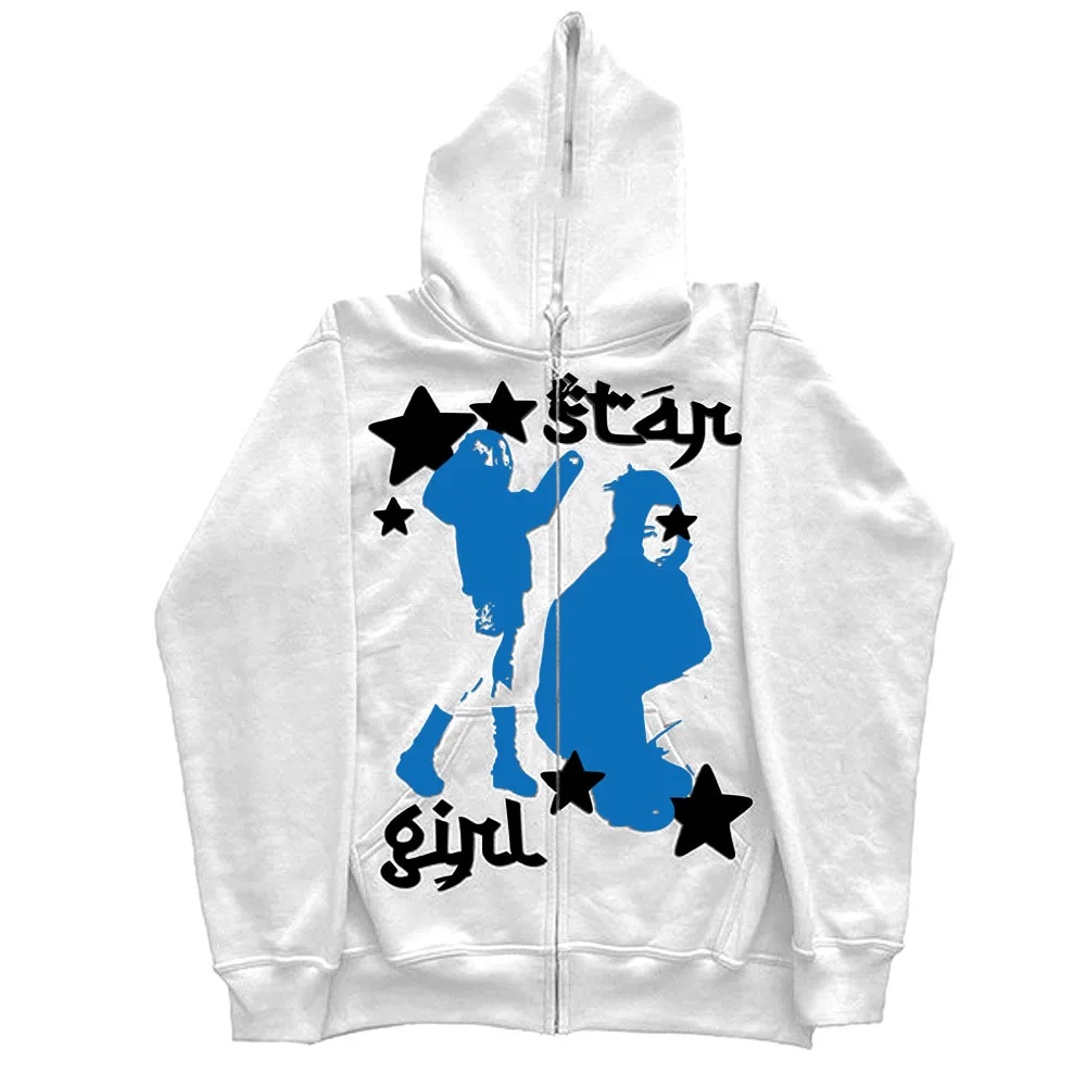 

Gothic Ins Star Girl Printed Y2K Zipper Women's Hoodies&Sweatshirt Loose Oversized Harajuk High Street Hip Hop Streetwear Tops