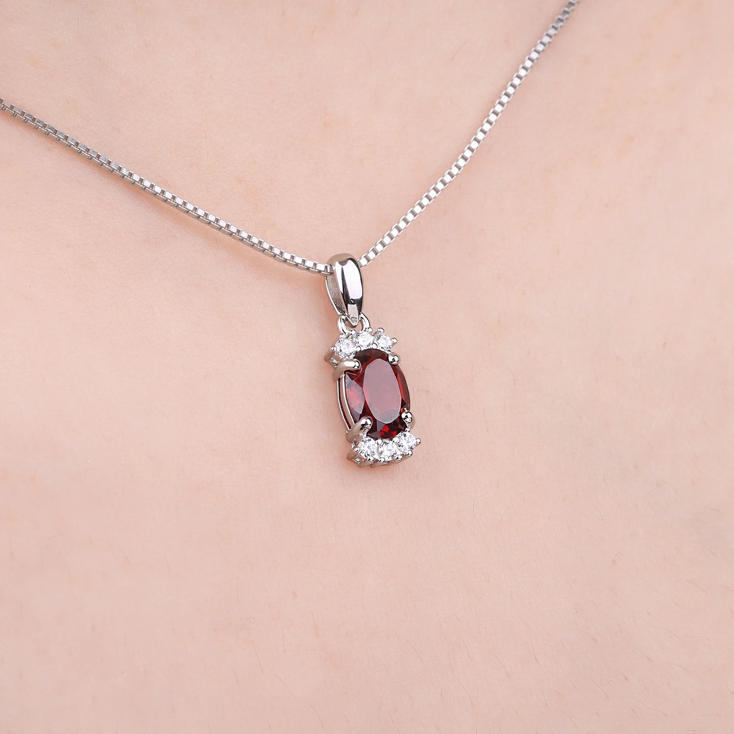 Collier bijoux en argent sterling 925 pierre précieuse grenat rouge du