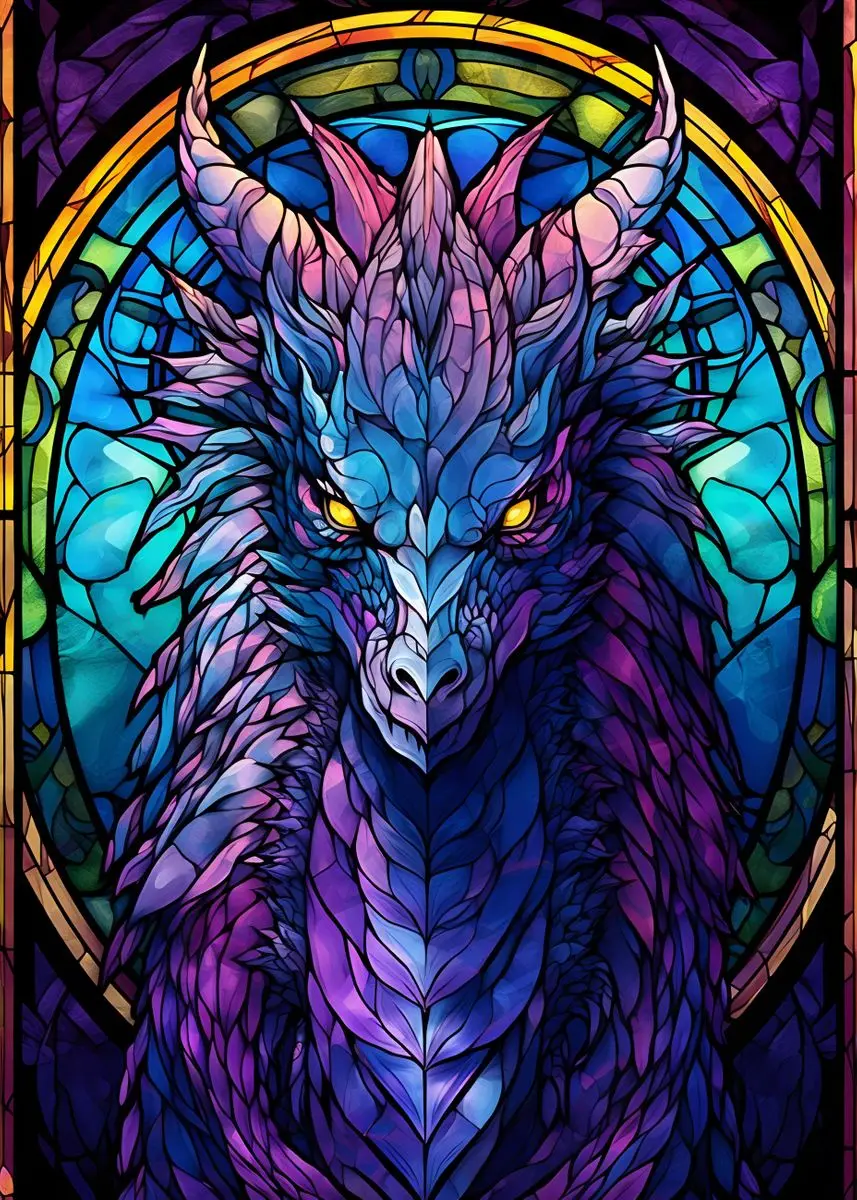 thumbnail image 1 of Pintura en lienzo de vidrieras de dragones de anime, carteles e impresiones de arte pop de dragones coloridos abstractos, arte de pared, decoración del hogar, cuadros, 1 of 5